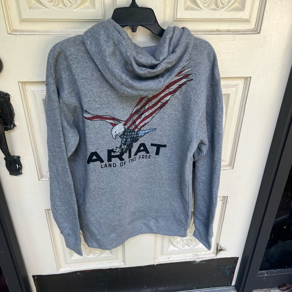 Mens ARIAT Hoodie Sweatshirt w/ flag and eagle. - Picture 4 of 4